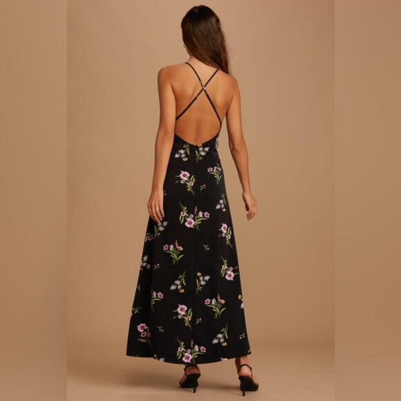 Lulus Blooming Vision Black Floral Maxi Dress Side Slit Size LARGE - Picture 4 of 13